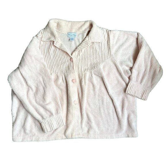 2/$18 SALE! Vintage Womens Chenille Pink Button Up Cardigan Sweater Cottage Core - Picture 1 of 6